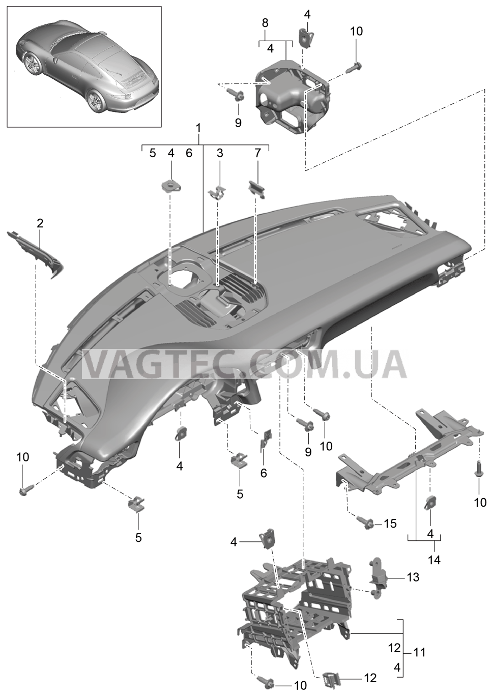 809-000 Облицовка передней панели, Верхняя часть, с, Крепежные элементы для PORSCHE 911.Carrera 2012-2016USA