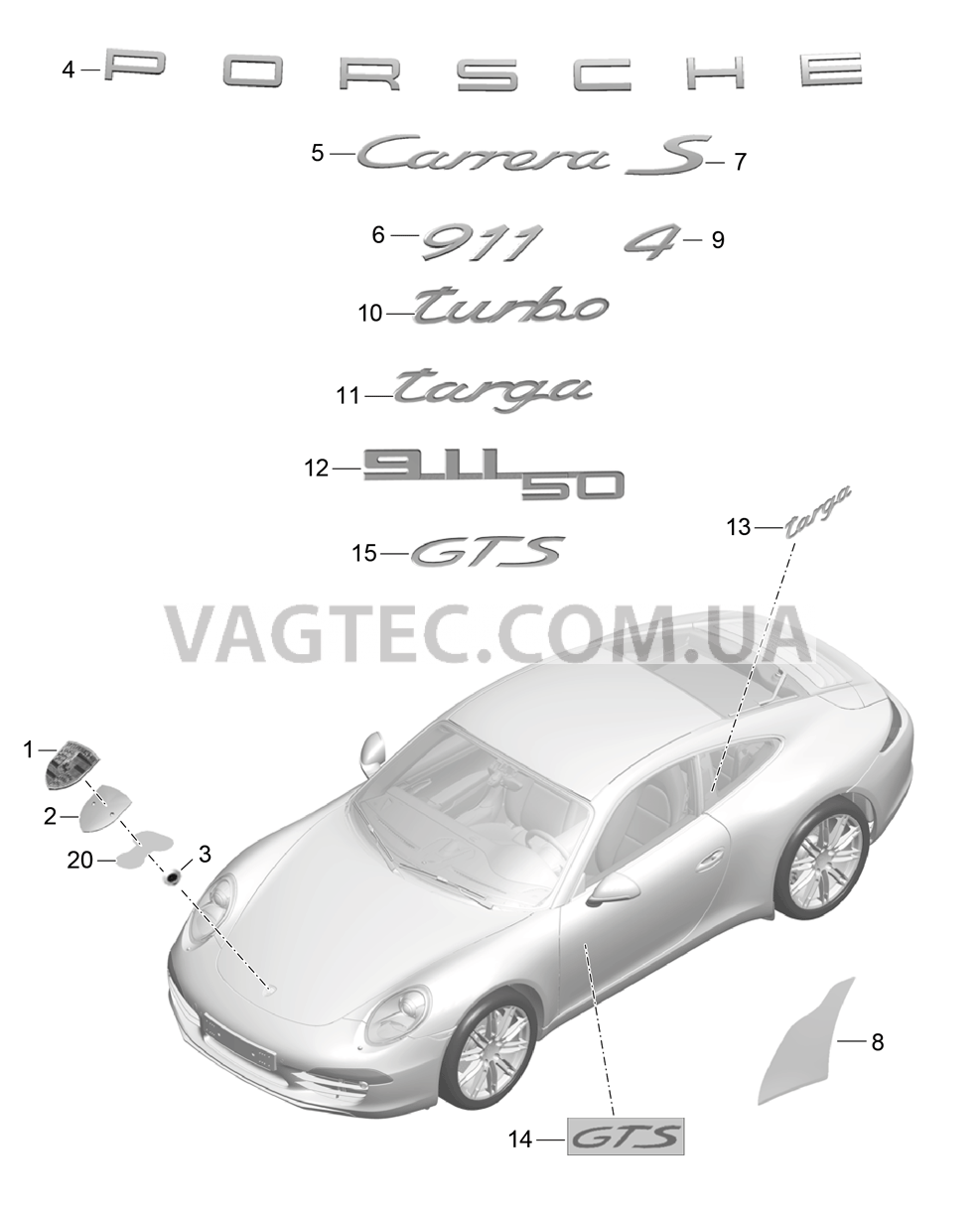 810-000 Надписи, Декоративные обшивки, Пленка защиты от камней для PORSCHE 911.Carrera 2012-2016USA