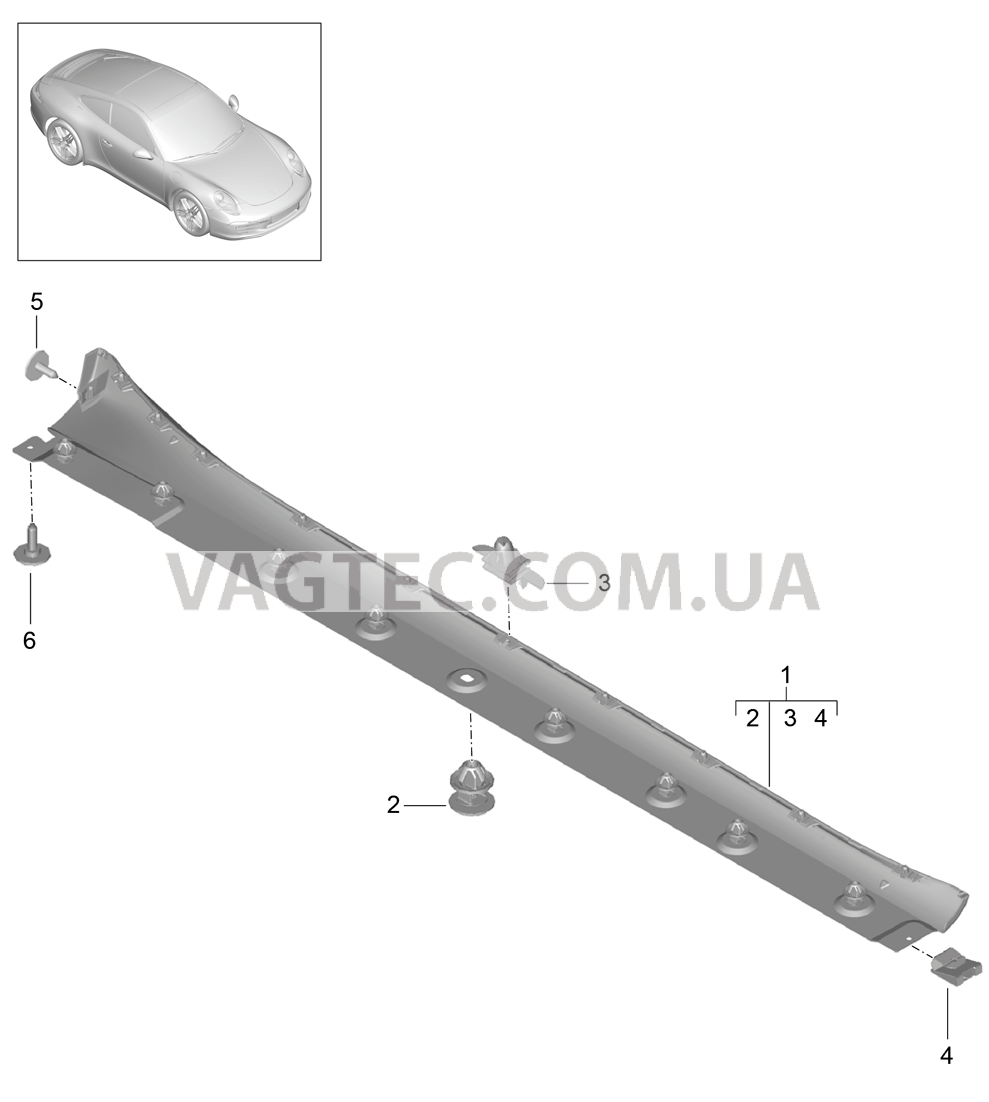 810-005 Накладка на порог для PORSCHE 911.Carrera 2012-2016