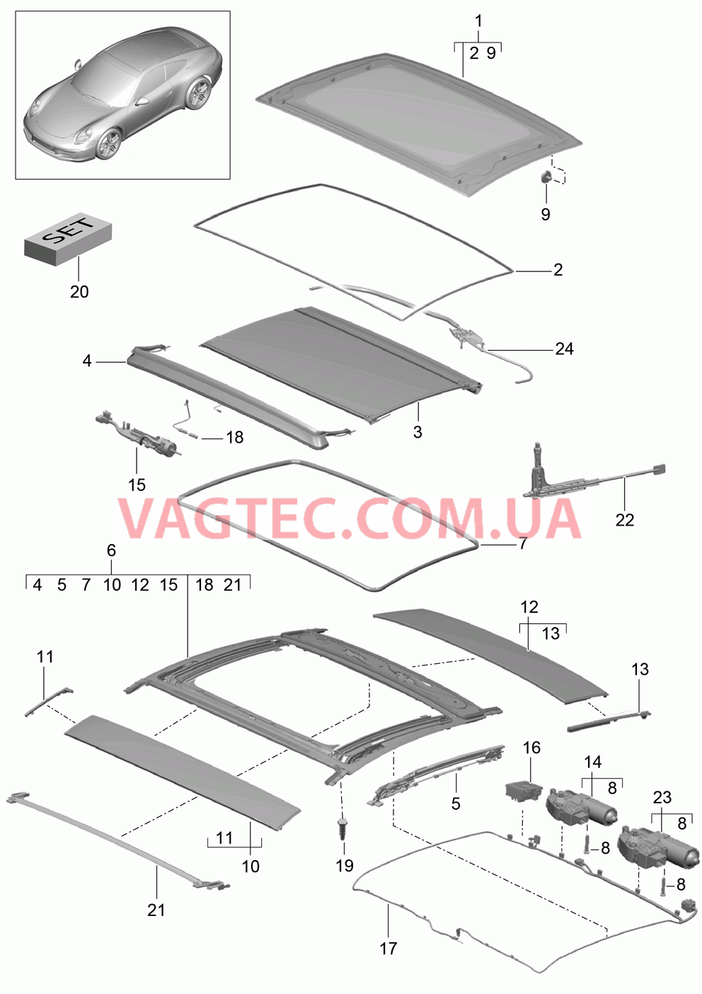 811-005 Стеклянная крыша
						
						I653 для PORSCHE 911.Carrera 2012-2016USA