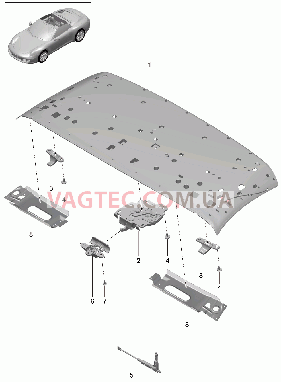 811-015 Каркас складного верха, передний, Рама крыши, Крепление
						
						CABRIO для PORSCHE 911.Carrera 2012-2016USA