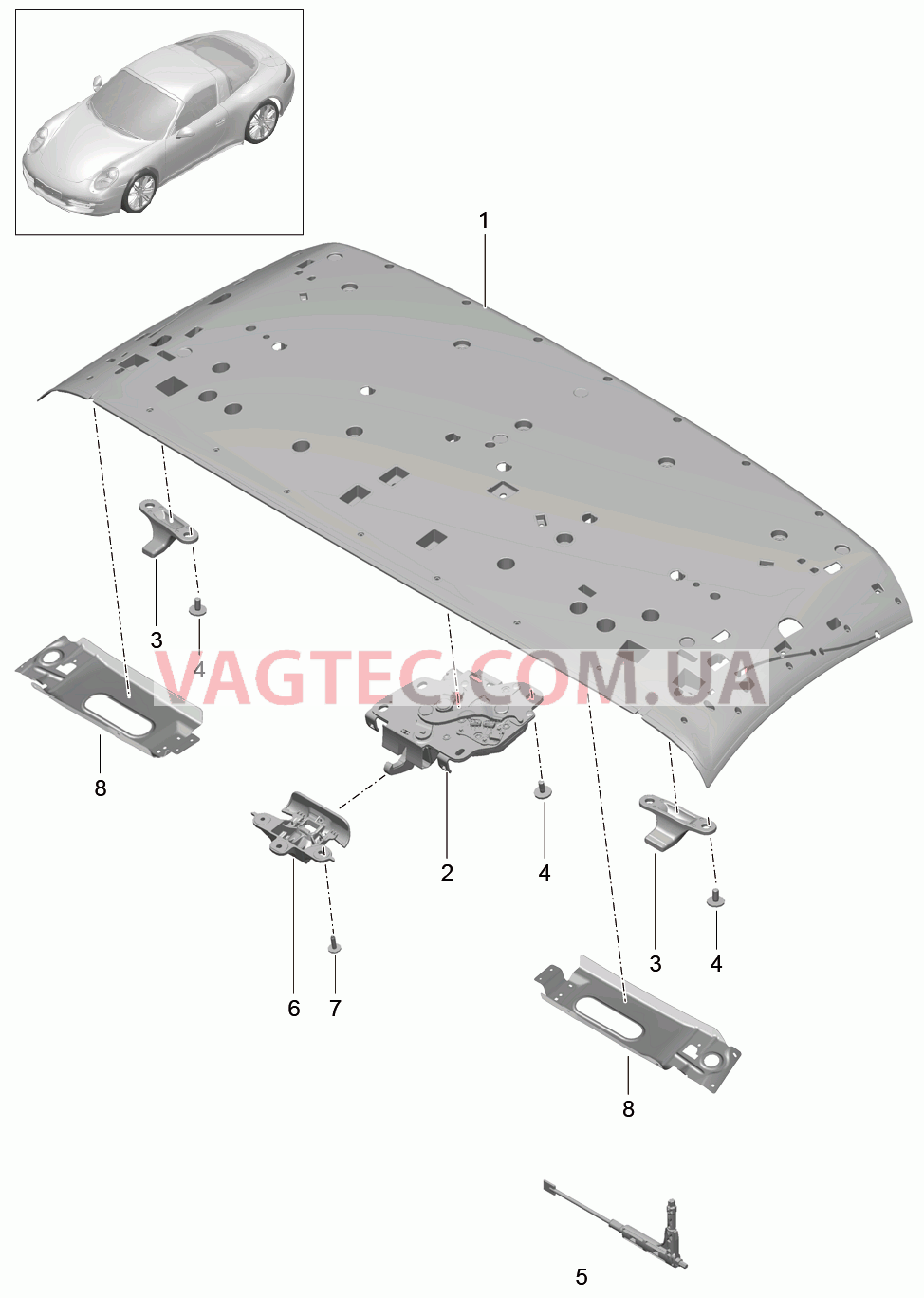 811-017 Каркас складного верха, передний, Рама крыши, Крепление
						
						TARGA для PORSCHE 911.Carrera 2012-2016