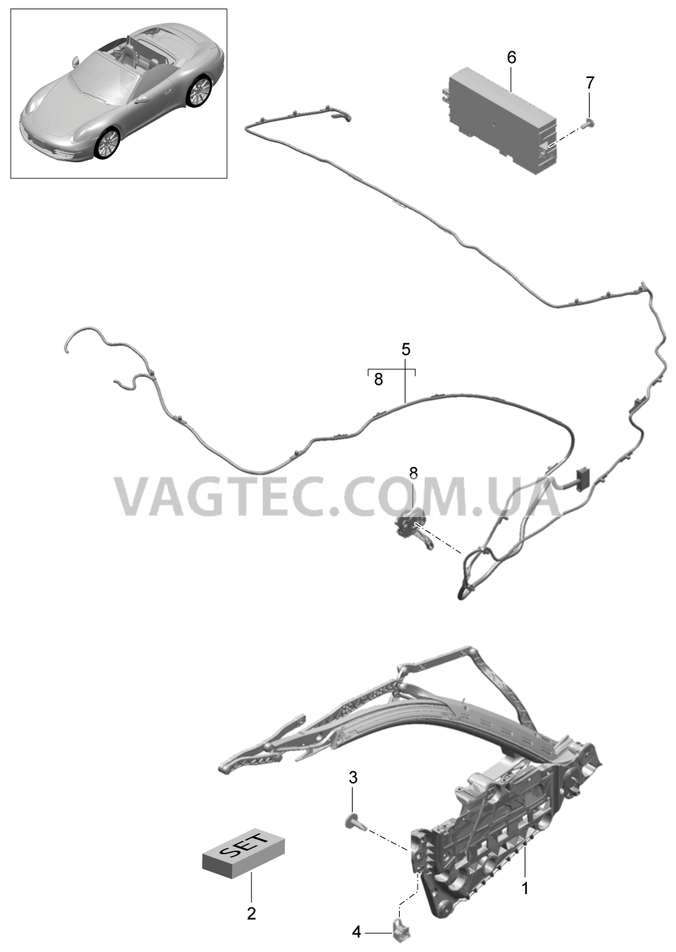 811-025 Каркас складного верха, Отдельные детали, боковой, и, Электродетали
						
						CABRIO для PORSCHE 911.Carrera 2012-2016USA