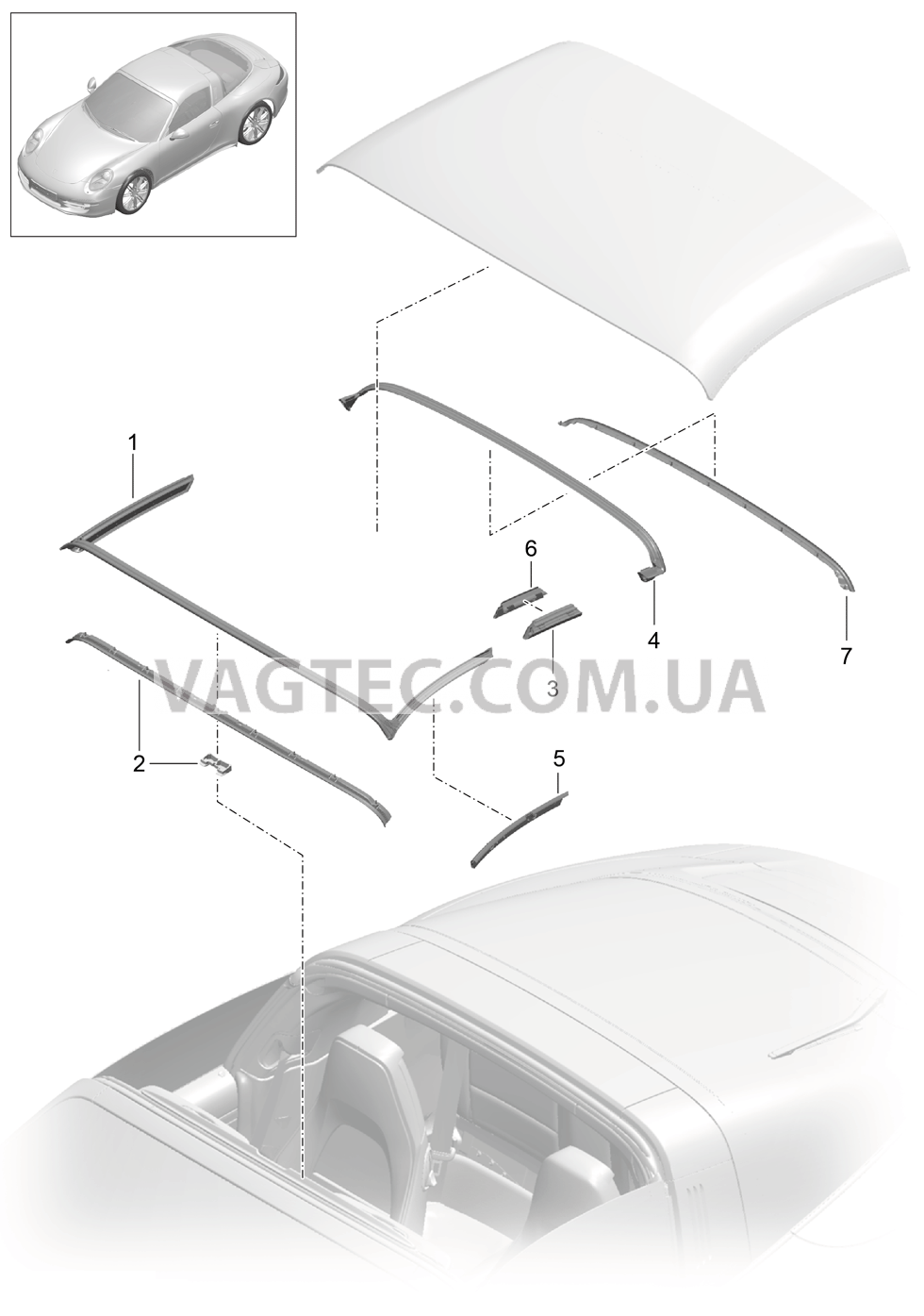 811-032 Складной верх, Прокладка
						
						TARGA для PORSCHE 911.Carrera 2012-2016USA