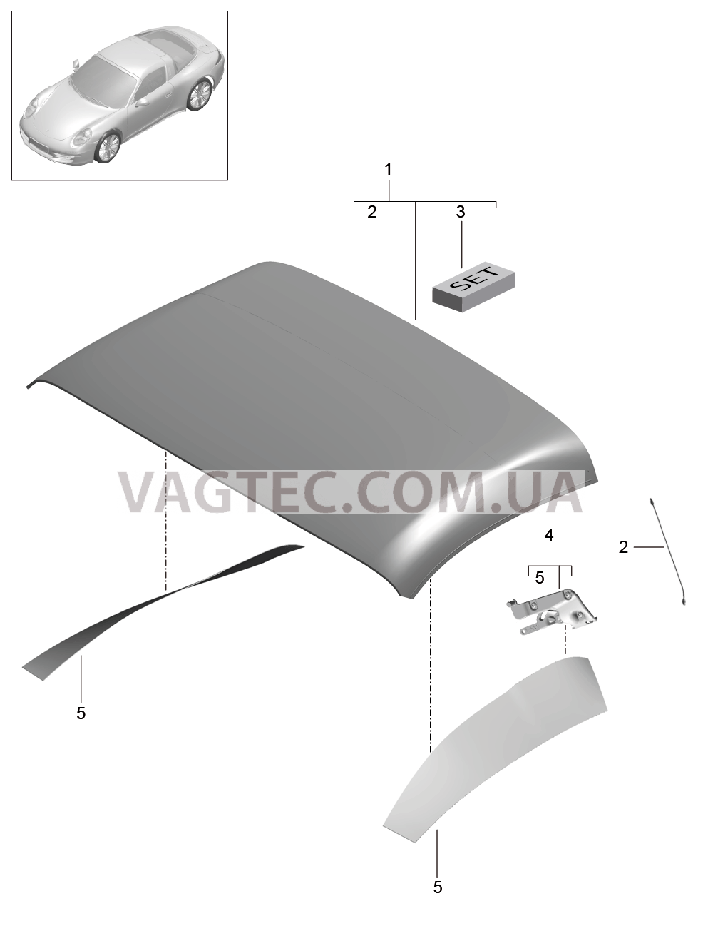 811-037 Обивка складного верха, Обивка потолка
						
						TARGA для PORSCHE 911.Carrera 2012-2016