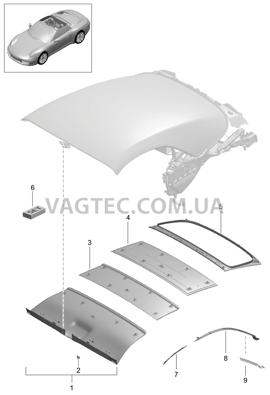 811-040 Складной верх, Обшивка потолка
						
						CABRIO для PORSCHE 911.Carrera 2012-2016