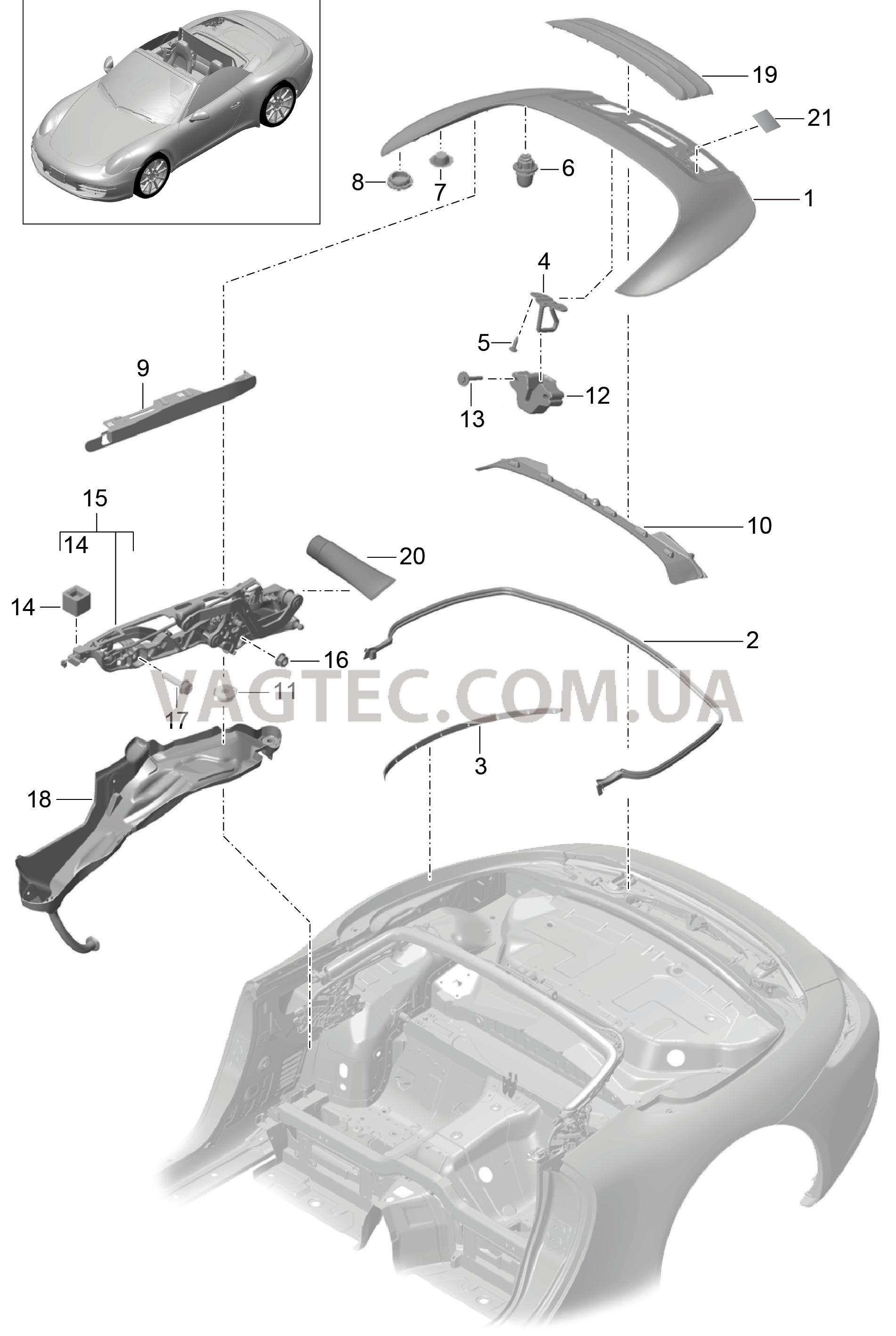 811-060 Отсек складного верха, Крышка
						
						CABRIO для PORSCHE 911.Carrera 2012-2016