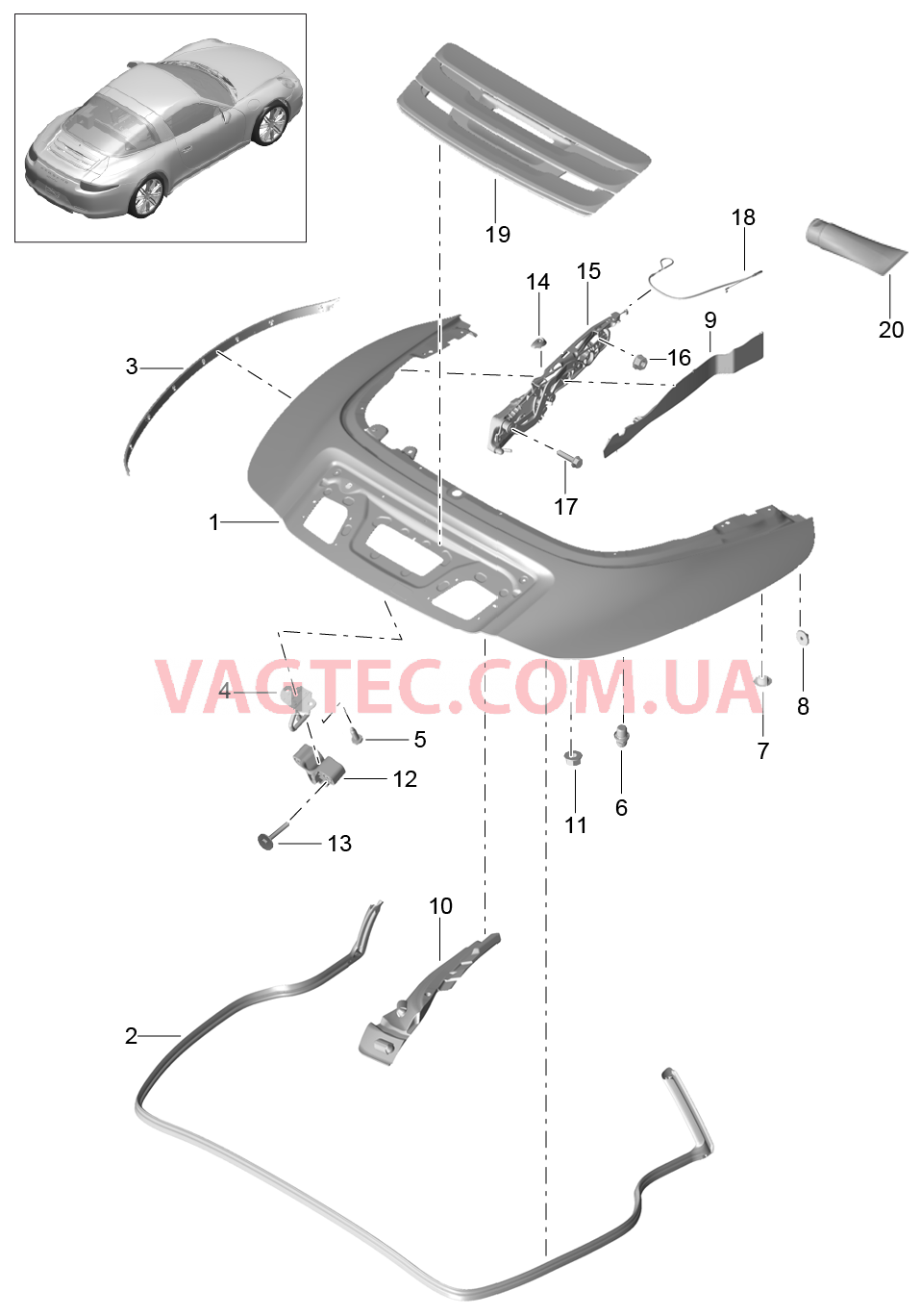 811-062 Отсек складного верха, Крышка
						
						TARGA для PORSCHE 911.Carrera 2012-2016