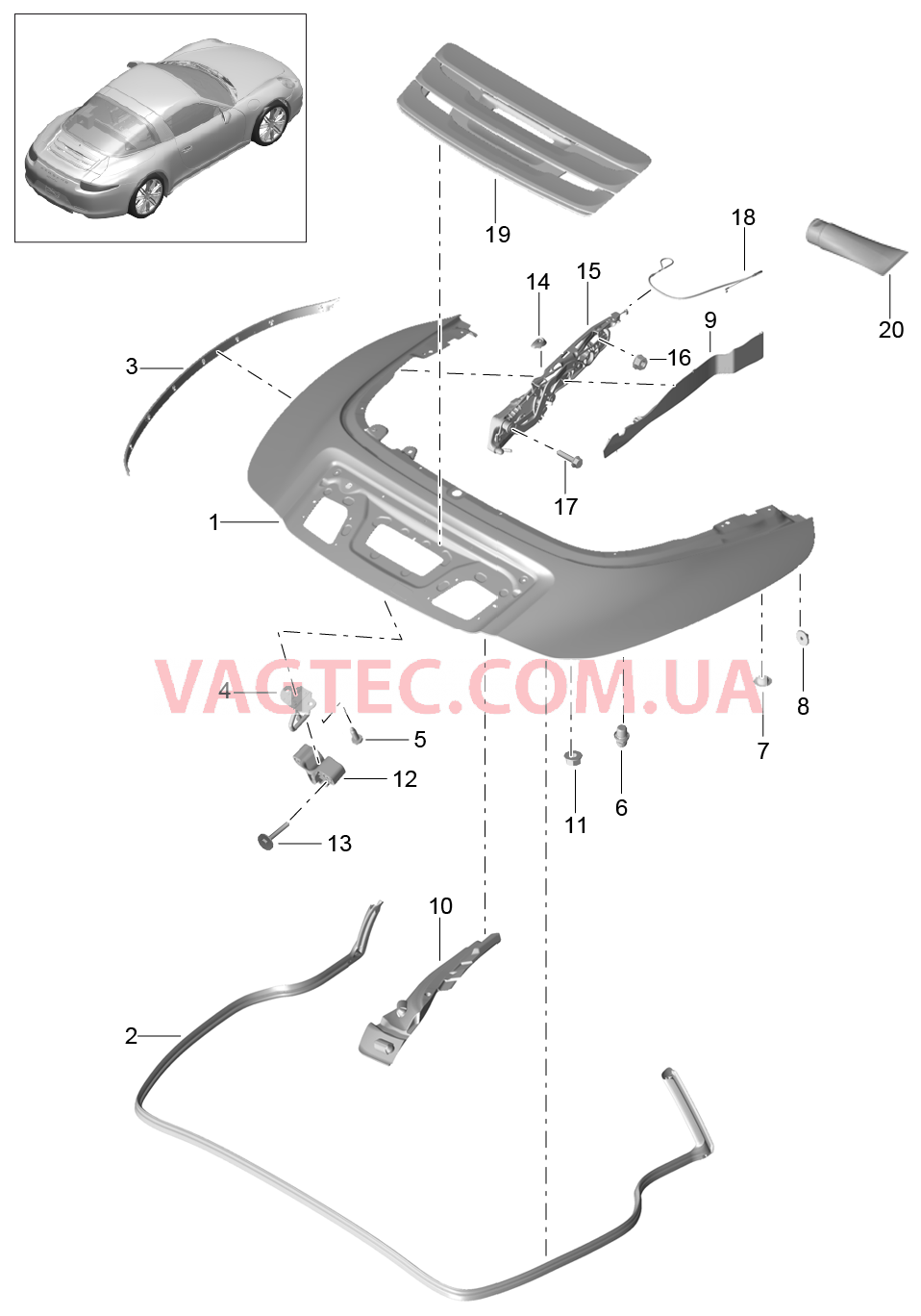 811-062 Отсек складного верха, Крышка
						
						TARGA для PORSCHE 911.Carrera 2012-2016USA