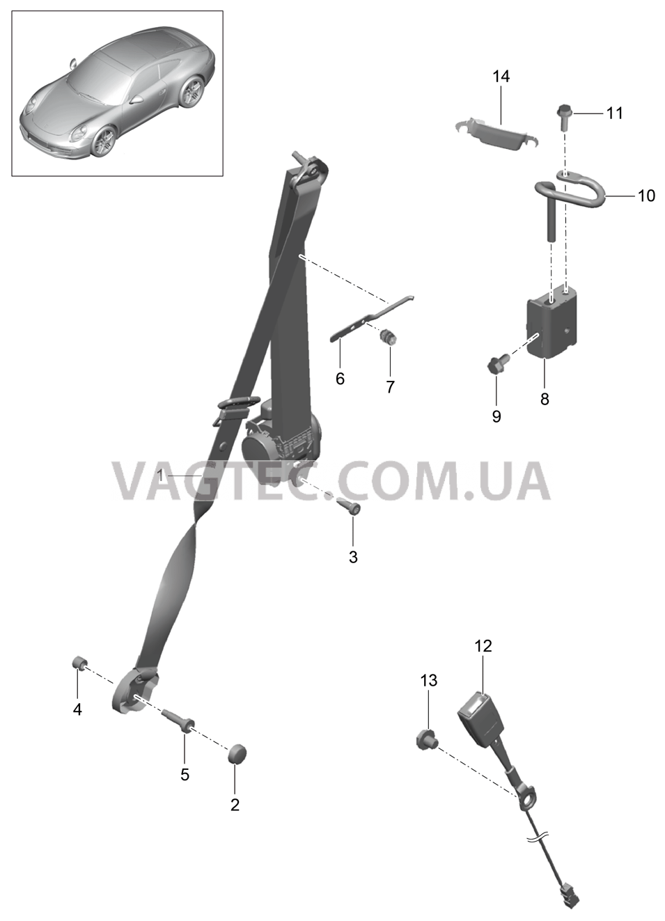 812-000 Ремень безопасности, передний для PORSCHE 911.Carrera 2012-2016