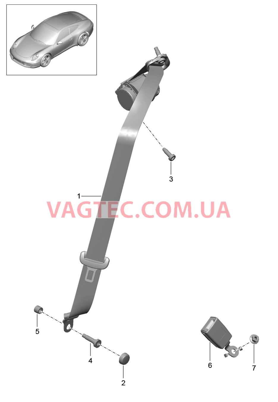 812-005 Ремень безопасности, задний для PORSCHE 911.Carrera 2012-2016