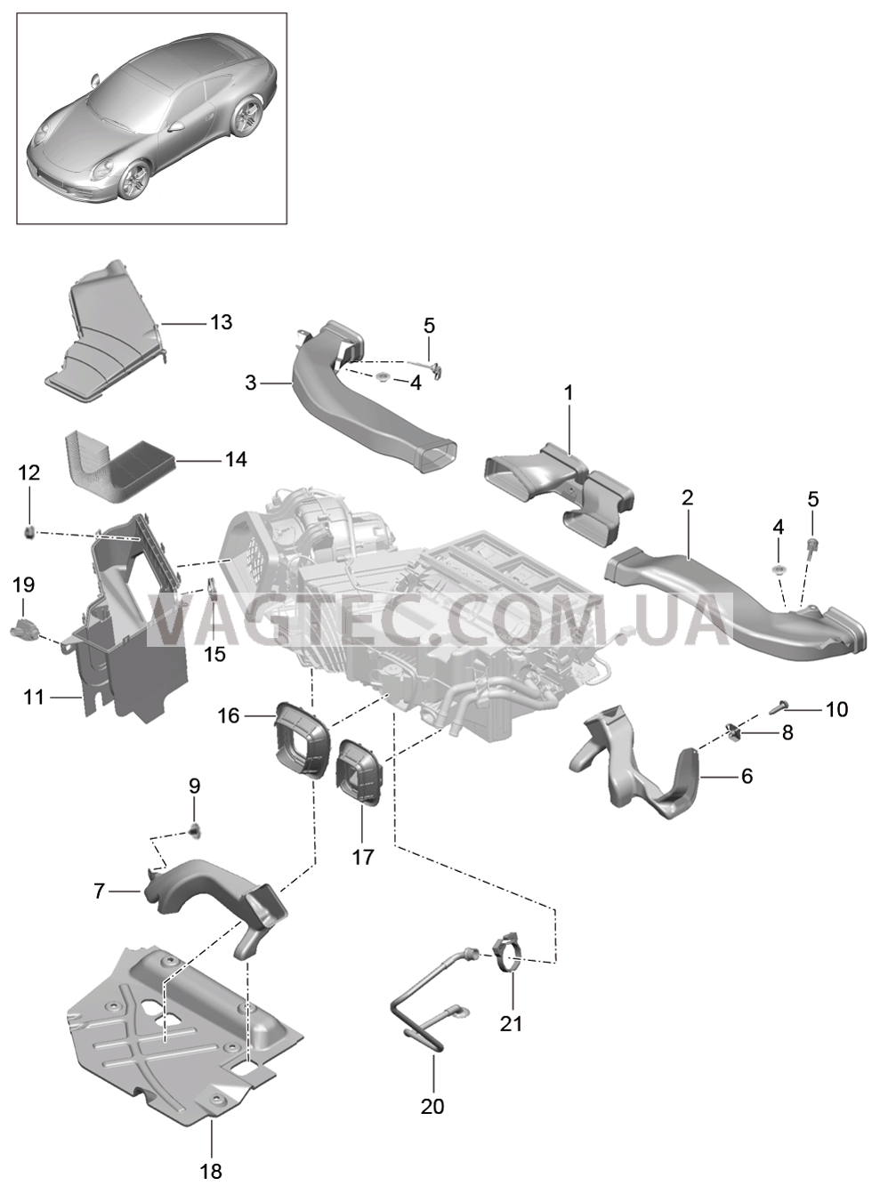 813-005 Воздуховод, Воздухораспределитель для PORSCHE 911.Carrera 2012-2016USA