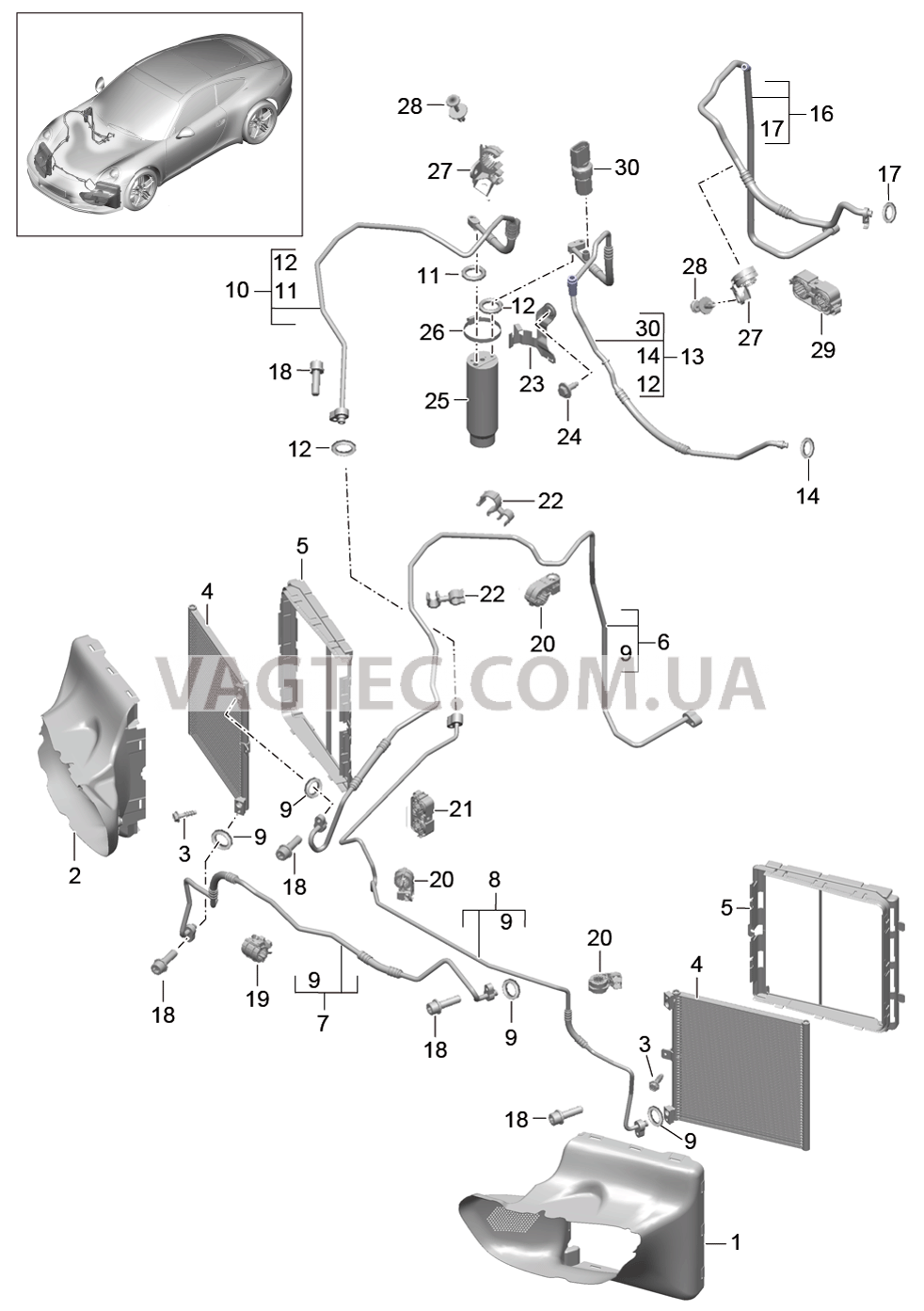 813-020 Циркуляция охлаждающей жидкости, передний для PORSCHE 911.Carrera 2012-2016USA