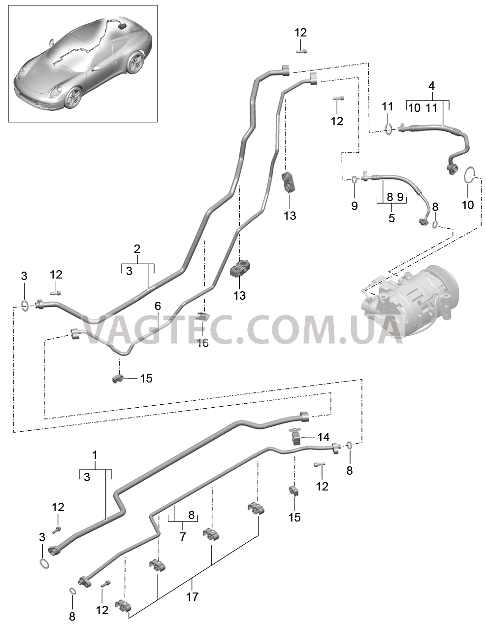813-025 Циркуляция охлаждающей жидкости, Днище кузова, и, Задняя подвеска для PORSCHE 911.Carrera 2012-2016USA