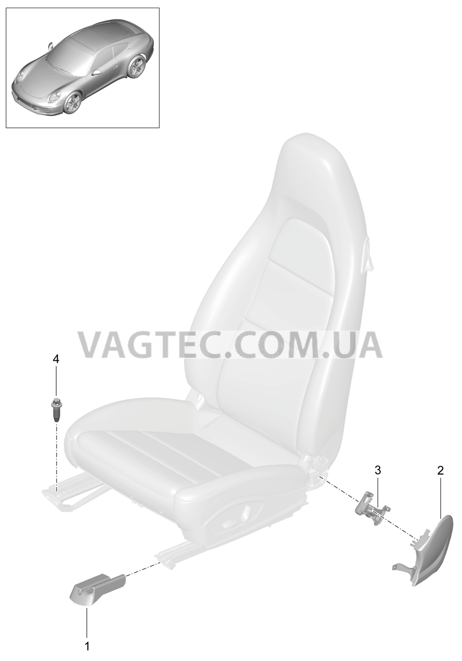 817-000 Переднее сиденье, полный, Спортивное сиденье, Не поставляется, Панель, Предохранит.направляющ. для PORSCHE 911.Carrera 2012-2016
