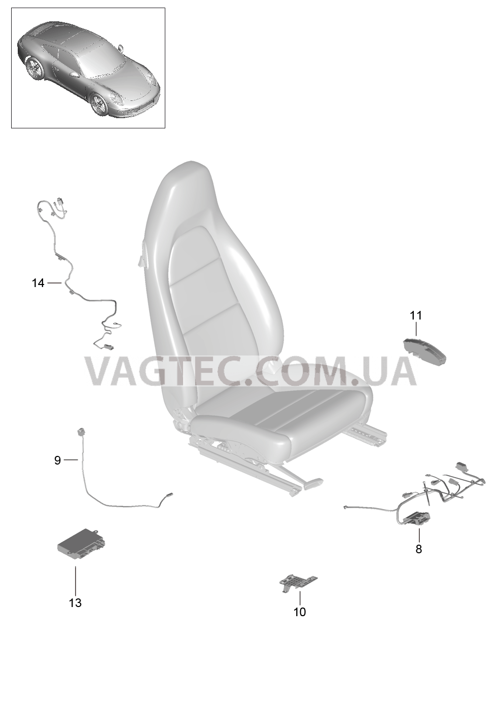 817-010 Жгуты проводов, Выключатель, Блок управления, Электродвигатель, Спортивное сиденье для PORSCHE 911.Carrera 2012-2016