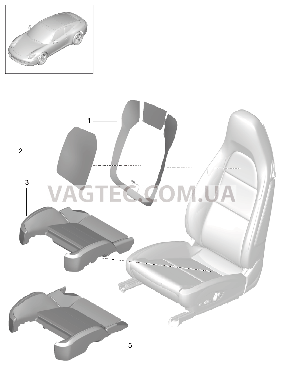 817-018 Обогревающий мат, Боковина спинки, Центральный компонент, Опорная поверхность для PORSCHE 911.Carrera 2012-2016