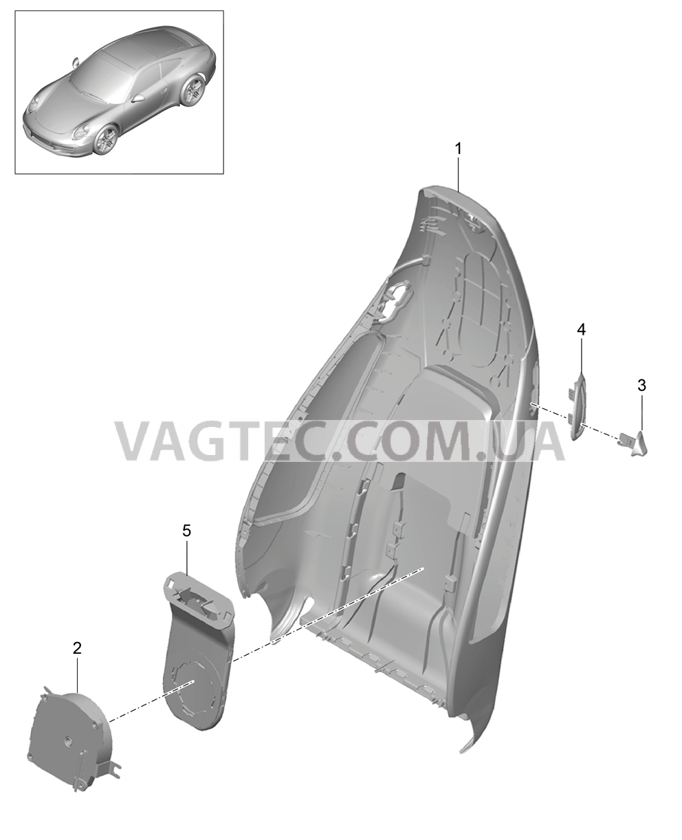 817-019 Каркас спинки, Спортивное сиденье PLUS, Детали для PORSCHE 911.Carrera 2012-2016