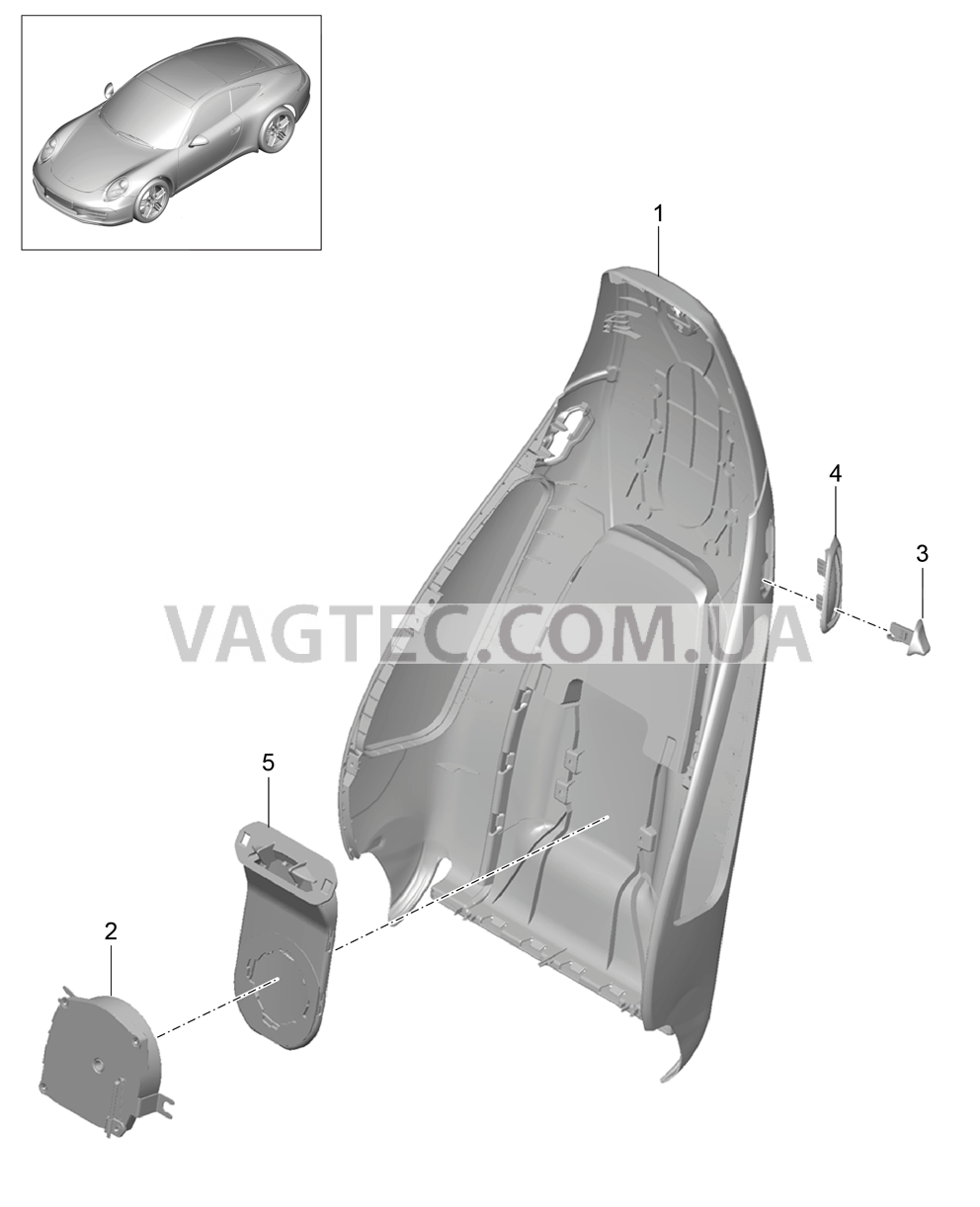 817-019 Каркас спинки, Спортивное сиденье PLUS, Детали для PORSCHE 911.Carrera 2012-2016USA