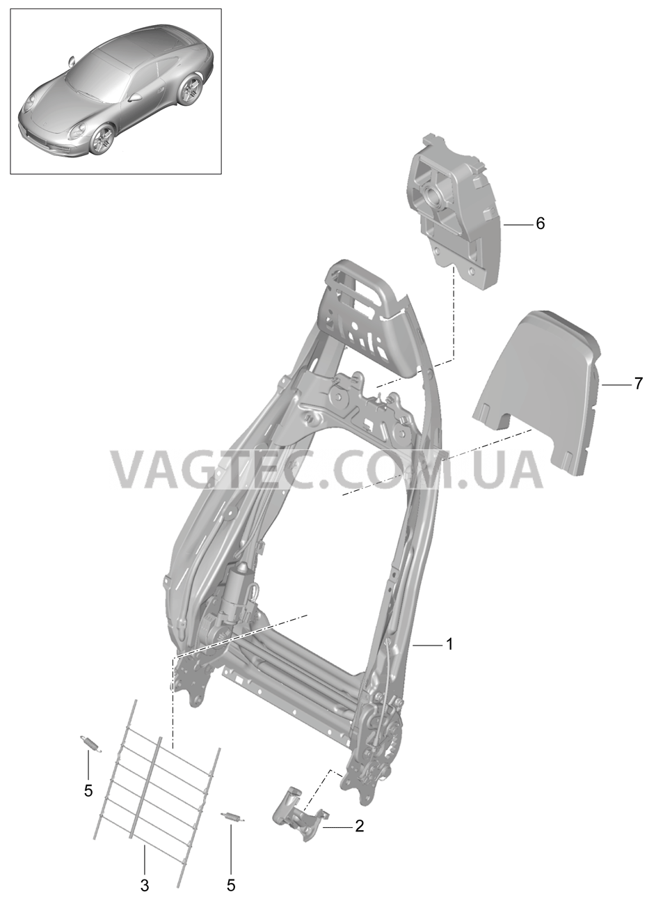 817-021 Каркас спинки, Спортивное сиденье PLUS, Детали для PORSCHE 911.Carrera 2012-2016