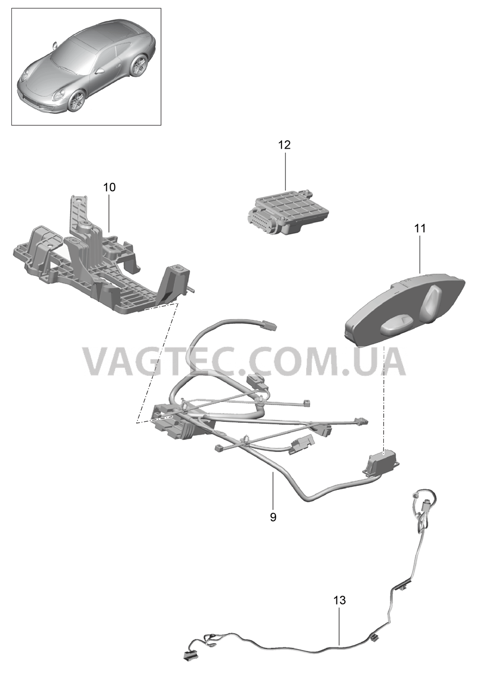 817-025 Жгуты проводов, Выключатель, Блоки управления, Электродвигатель, Спортивное сиденье PLUS для PORSCHE 911.Carrera 2012-2016