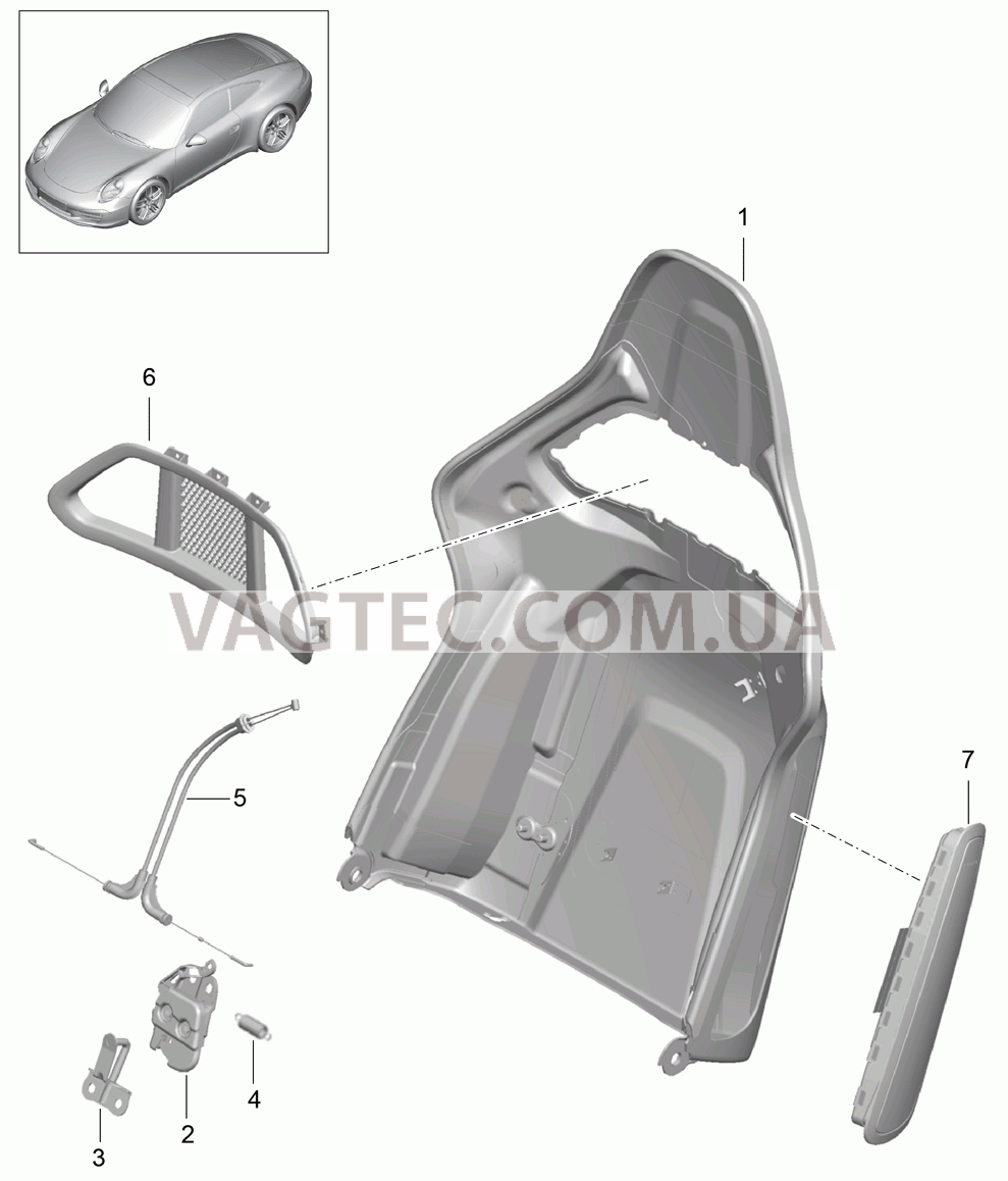 817-036 Каркас спинки, Ковшеобразное сиденье, складной, Детали для PORSCHE 911.Carrera 2012-2016