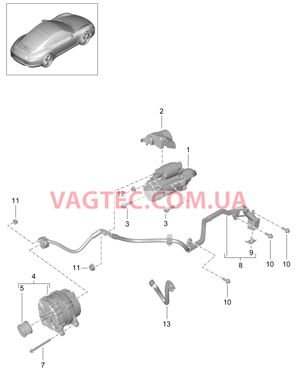 902-005 Стартер, Генератор, Кабель массы для PORSCHE 911.Carrera 2012-2016USA