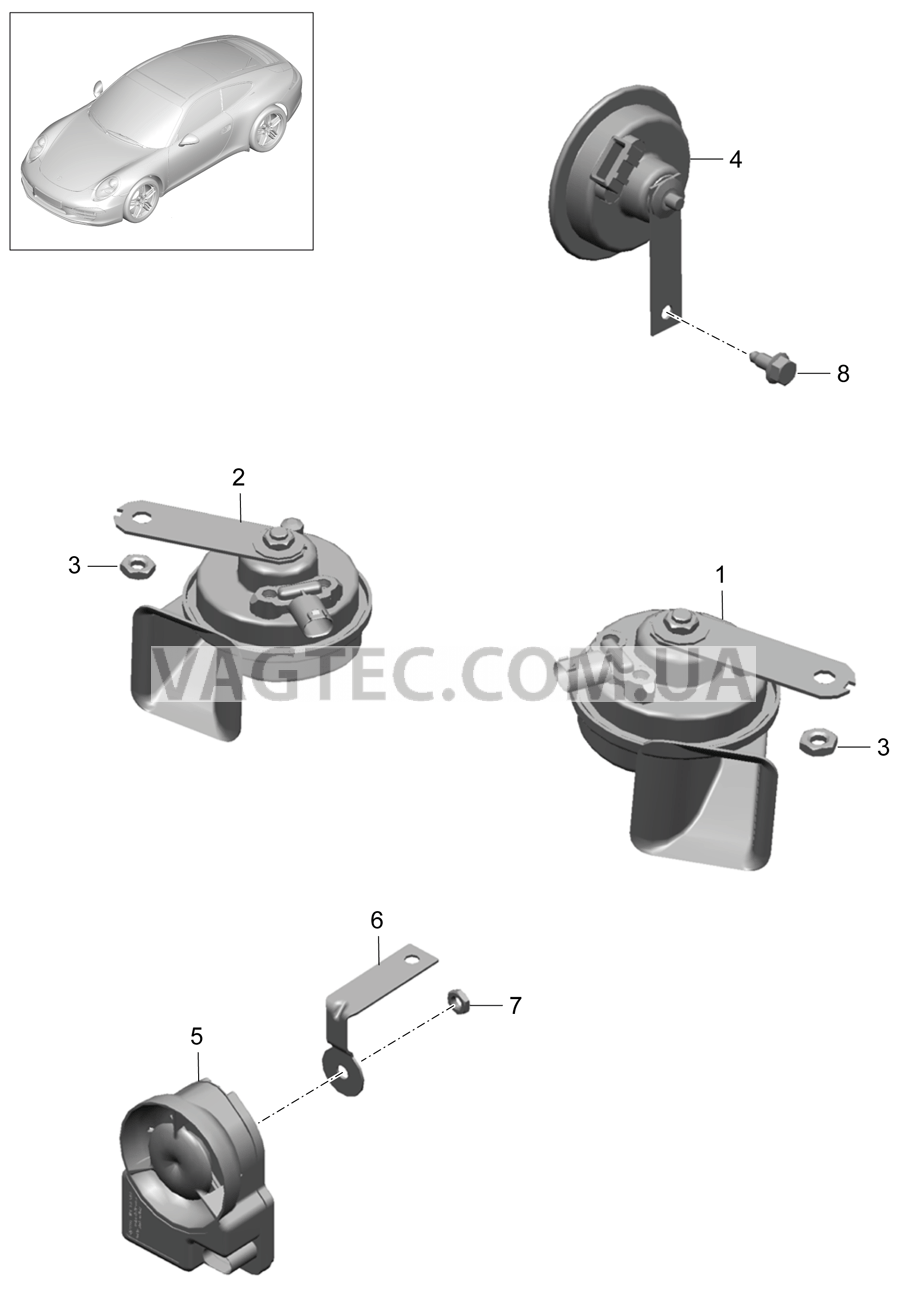 903-000 Звуков.сигнал, Звуковой сигнал, Противоугонная сигнализ. для PORSCHE 911.Carrera 2012-2016
