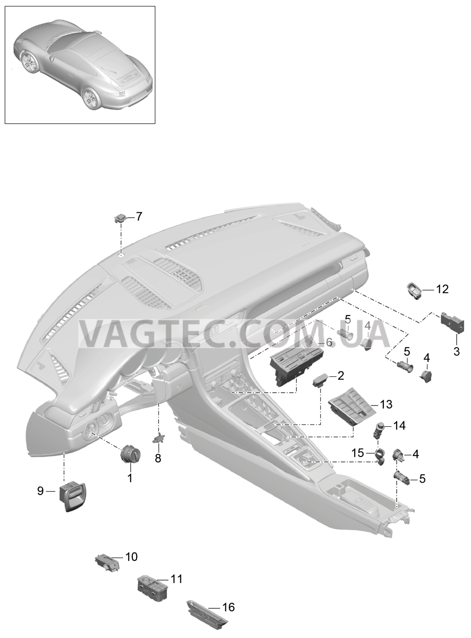 903-005 Выключатель, Панель управления, Кондиционер для PORSCHE 911.Carrera 2012-2016USA