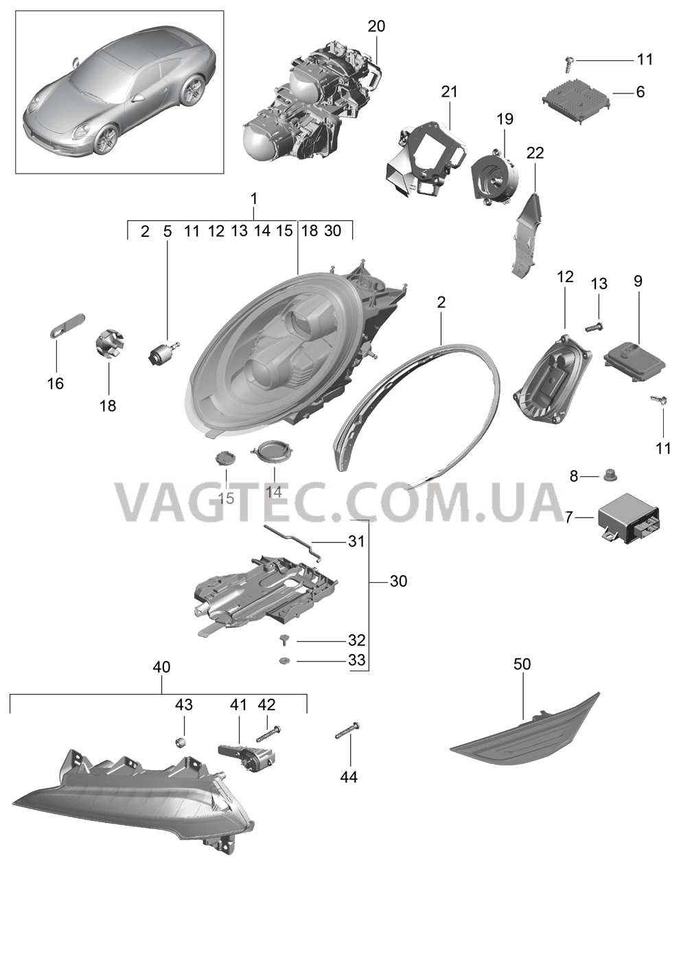 905-003 Фара, Дополнительная фара, Сигнал поворота, Боковой габаритный огонь
						
						IXEY/602 для PORSCHE 911.Carrera 2012-2016USA