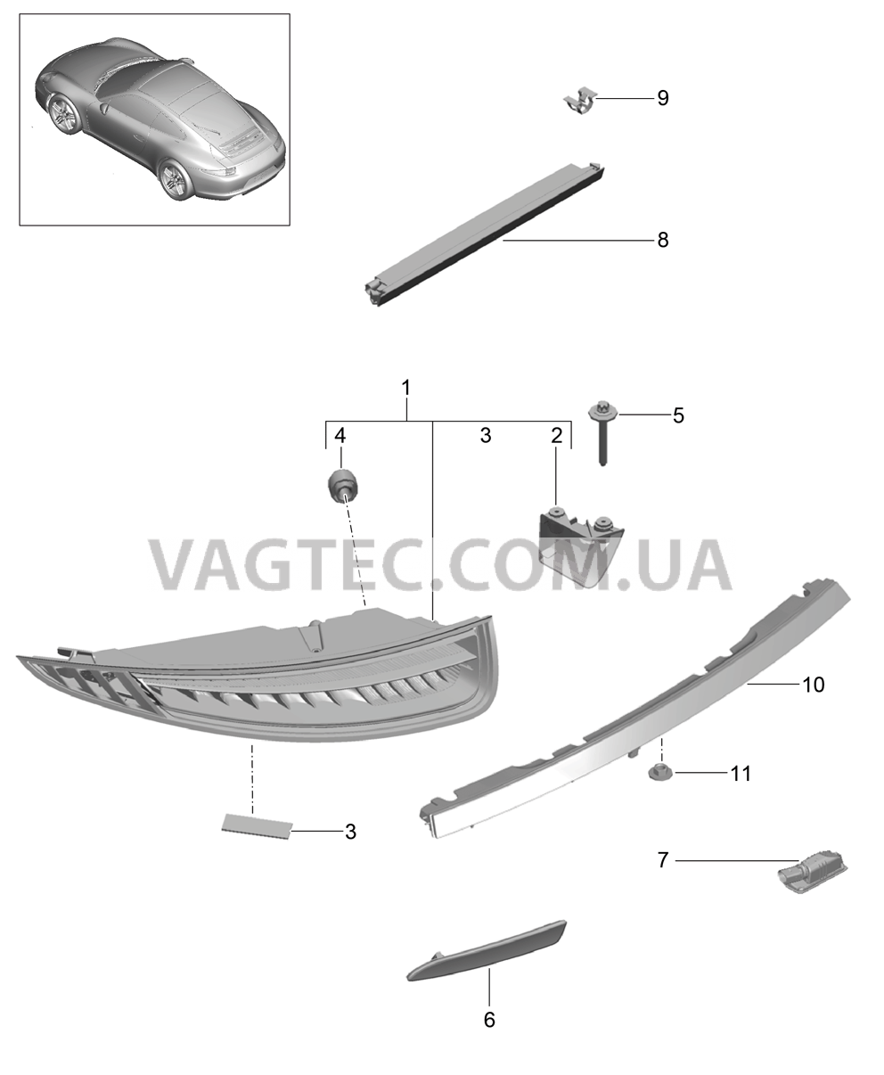 905-005 Задний фонарь, Лампа освещения номерного знака, Доп.сигнал торможения для PORSCHE 911.Carrera 2012-2016