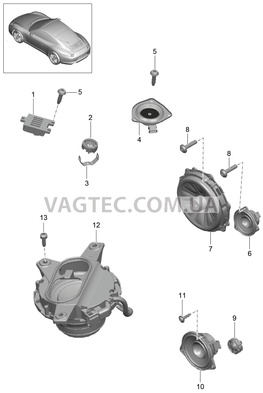 911-005 Динамик для PORSCHE 911.Carrera 2012-2016