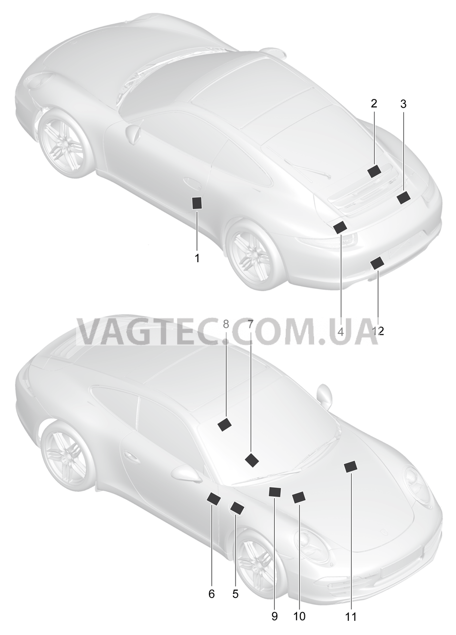 001-005 Наклейки для PORSCHE 911.Carrera 2012-2016