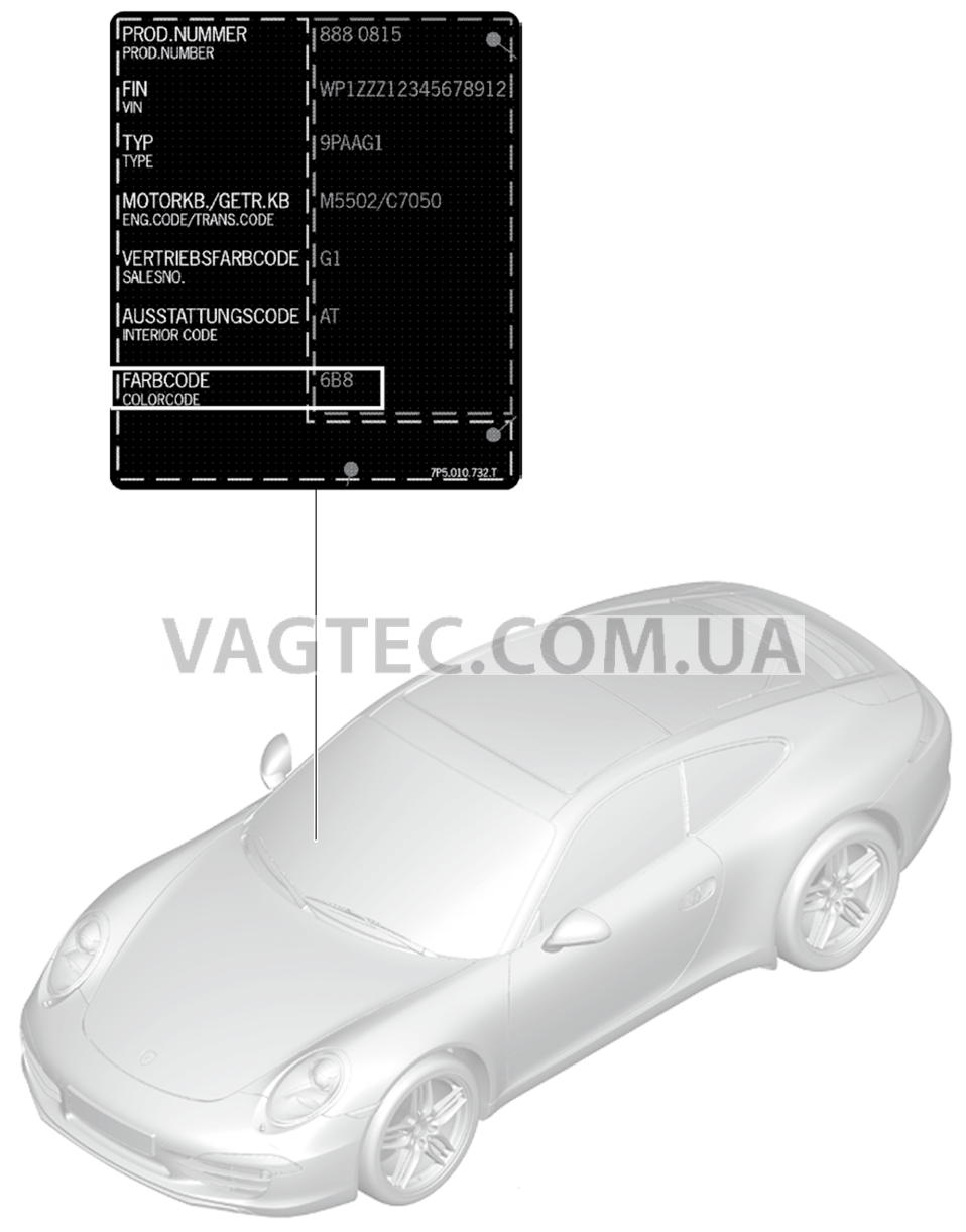 004-000 Лакировочный карандаш, Лакокрасочные покрытия для PORSCHE 911.Carrera 2012-2016