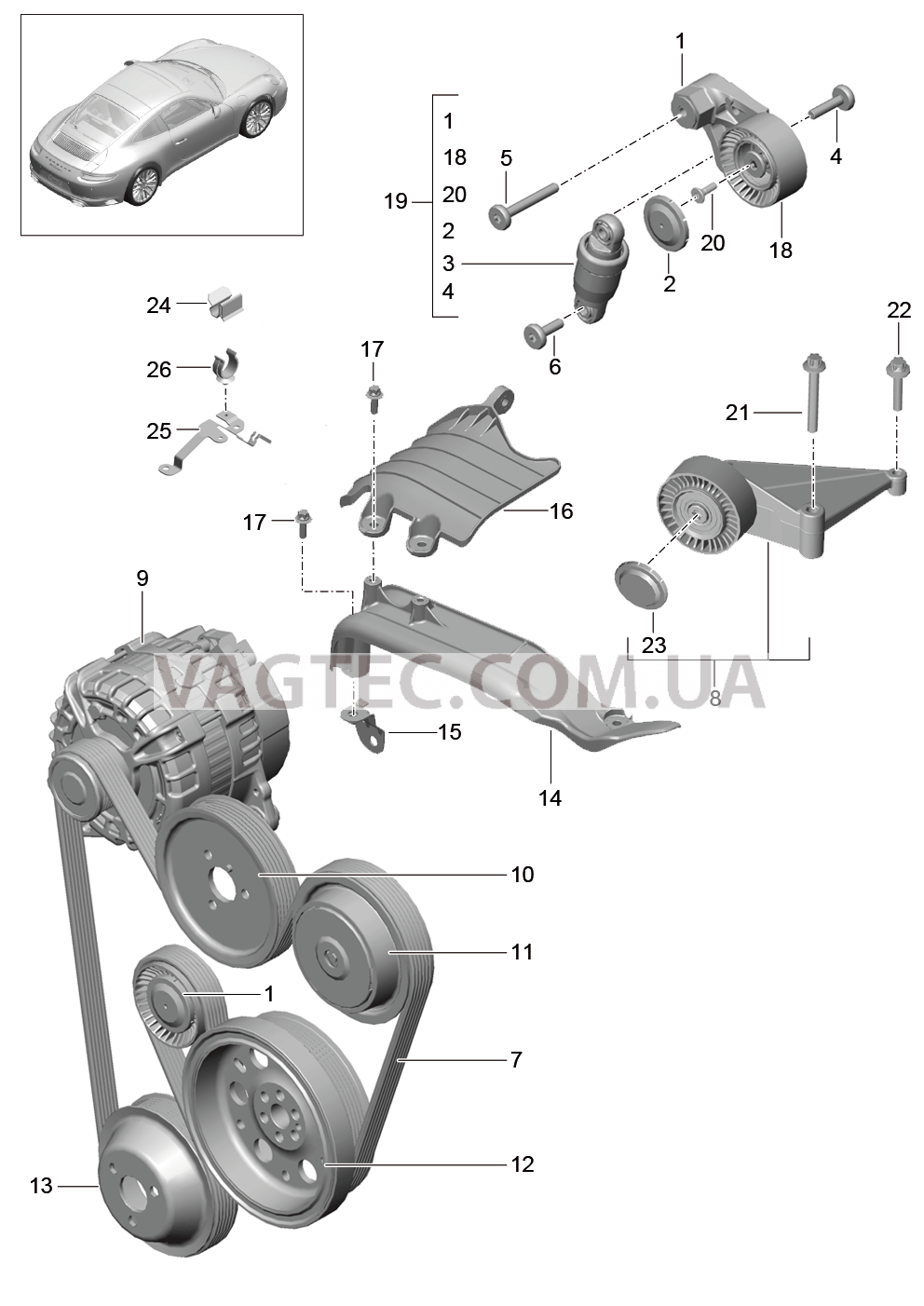 101-010 Натяжитель ремня, Поликлиновой ремень для PORSCHE 911.Carrera 2017-2018