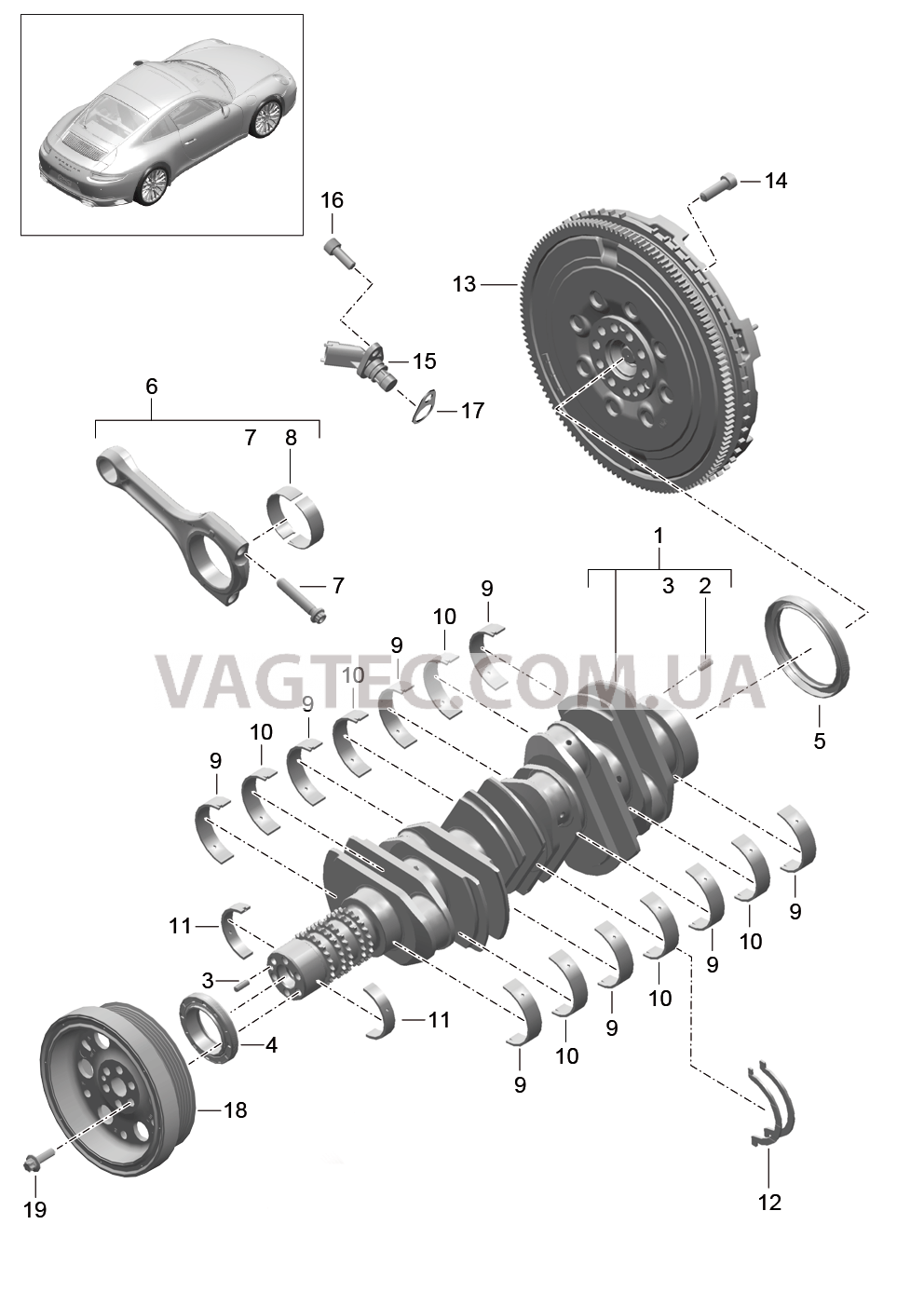 102-000 Коленвал, Шатун для PORSCHE 911.Carrera 2017-2018USA