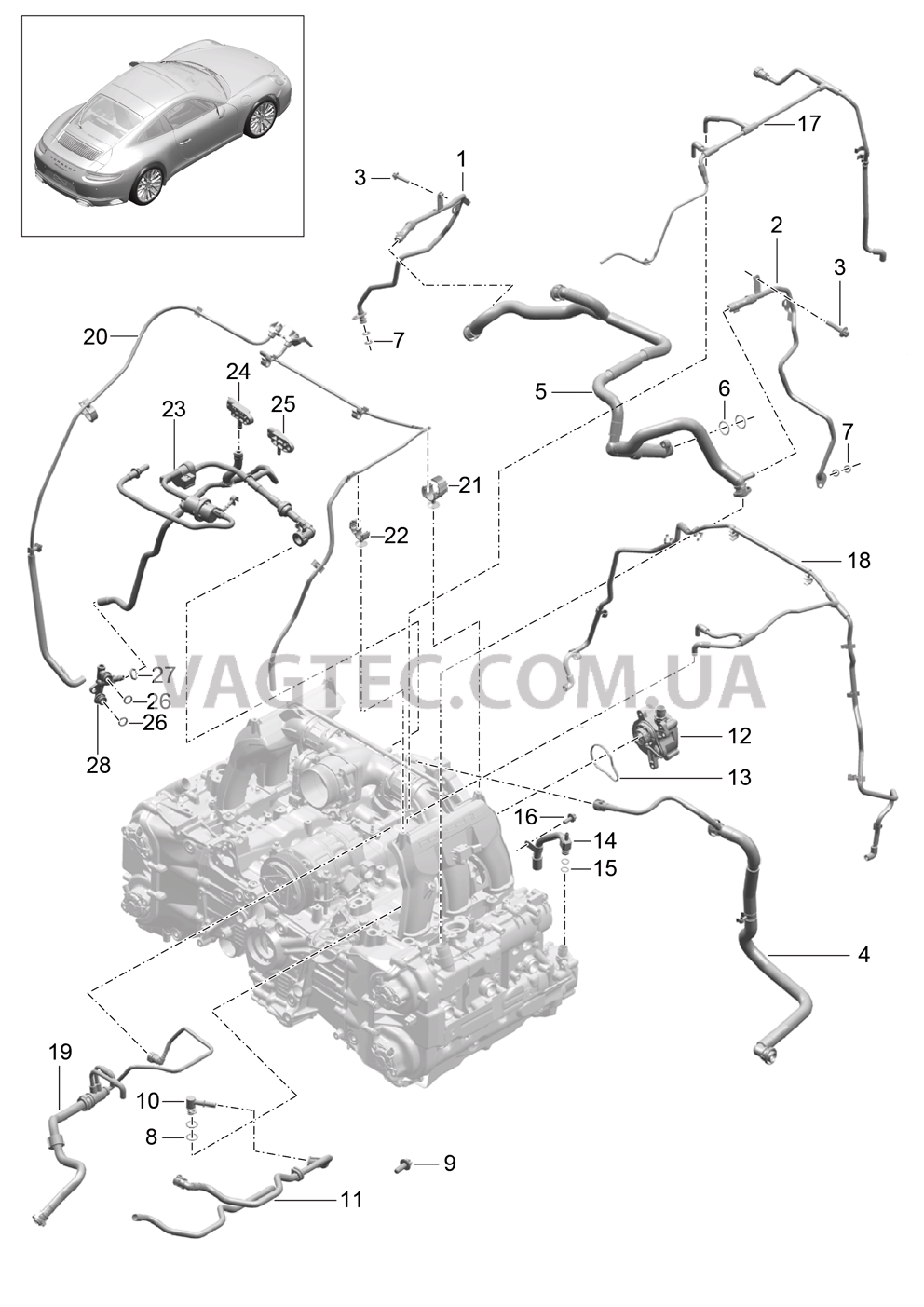 104-010 Кривошипный механизм, Система вентиляции, Вентиляция топливн.бака для PORSCHE 911.Carrera 2017-2018
