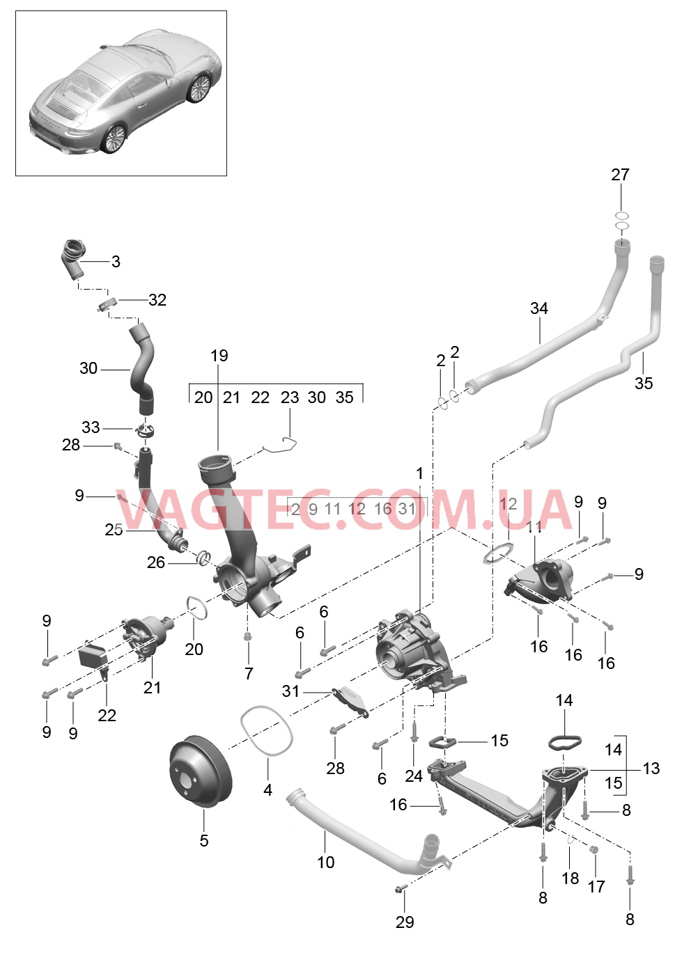 105-000 Водяной насос, Корпус термостата для PORSCHE 911.Carrera 2017-2018