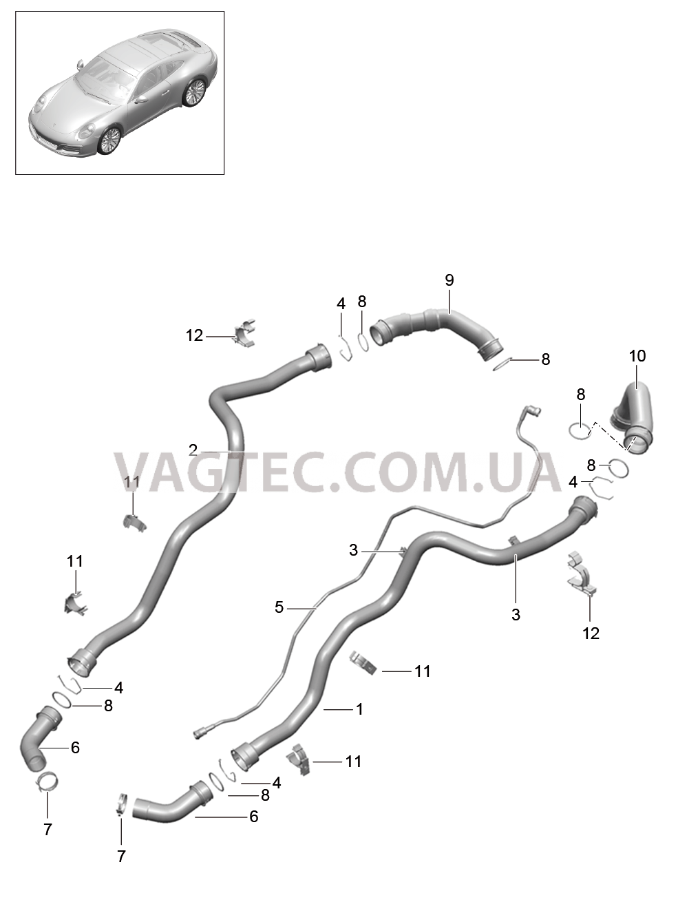 105-007 Водяное охлаждение 1 для PORSCHE 911.Carrera 2017-2018USA