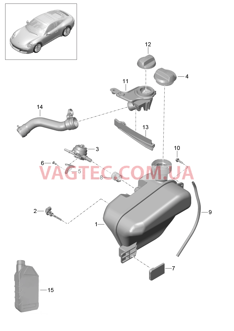 105-020 Водяное охлаждение 4, Водяной резервуар, Подача масла для PORSCHE 911.Carrera 2017-2018