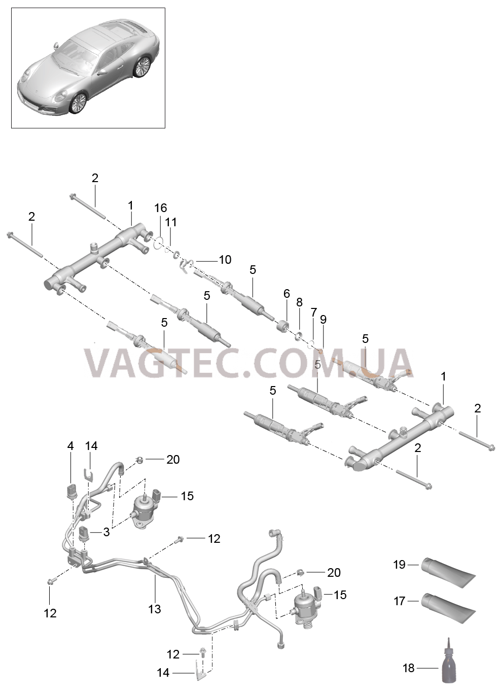 107-000 Топливная магистраль, Насос высокого давления для PORSCHE 911.Carrera 2017-2018