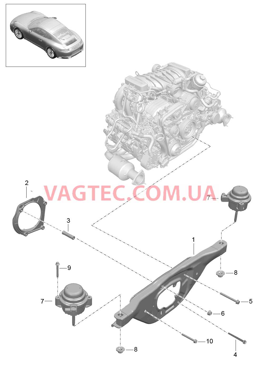 109-000 Подвеска двигателя для PORSCHE 911.Carrera 2017-2018USA