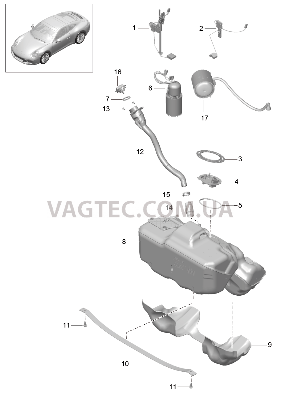 201-000 Топливный резервуар для PORSCHE 911.Carrera 2017-2018