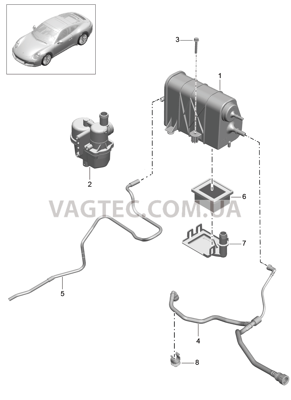 201-020 Резервуар с активир.углем для PORSCHE 911.Carrera 2017-2018