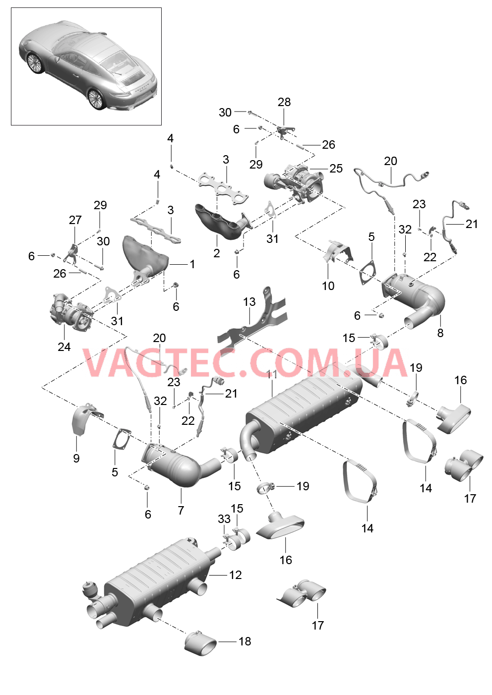 202-000 Выпускная система для PORSCHE 911.Carrera 2017-2018USA