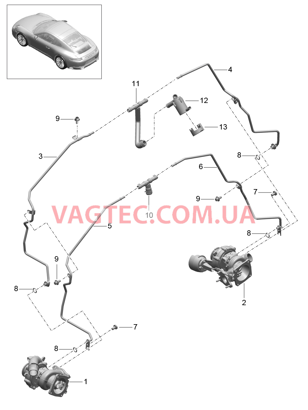 202-007 Турбонагнетатель ОГ, Охлаждение, Трубка ОЖ для PORSCHE 911.Carrera 2017-2018