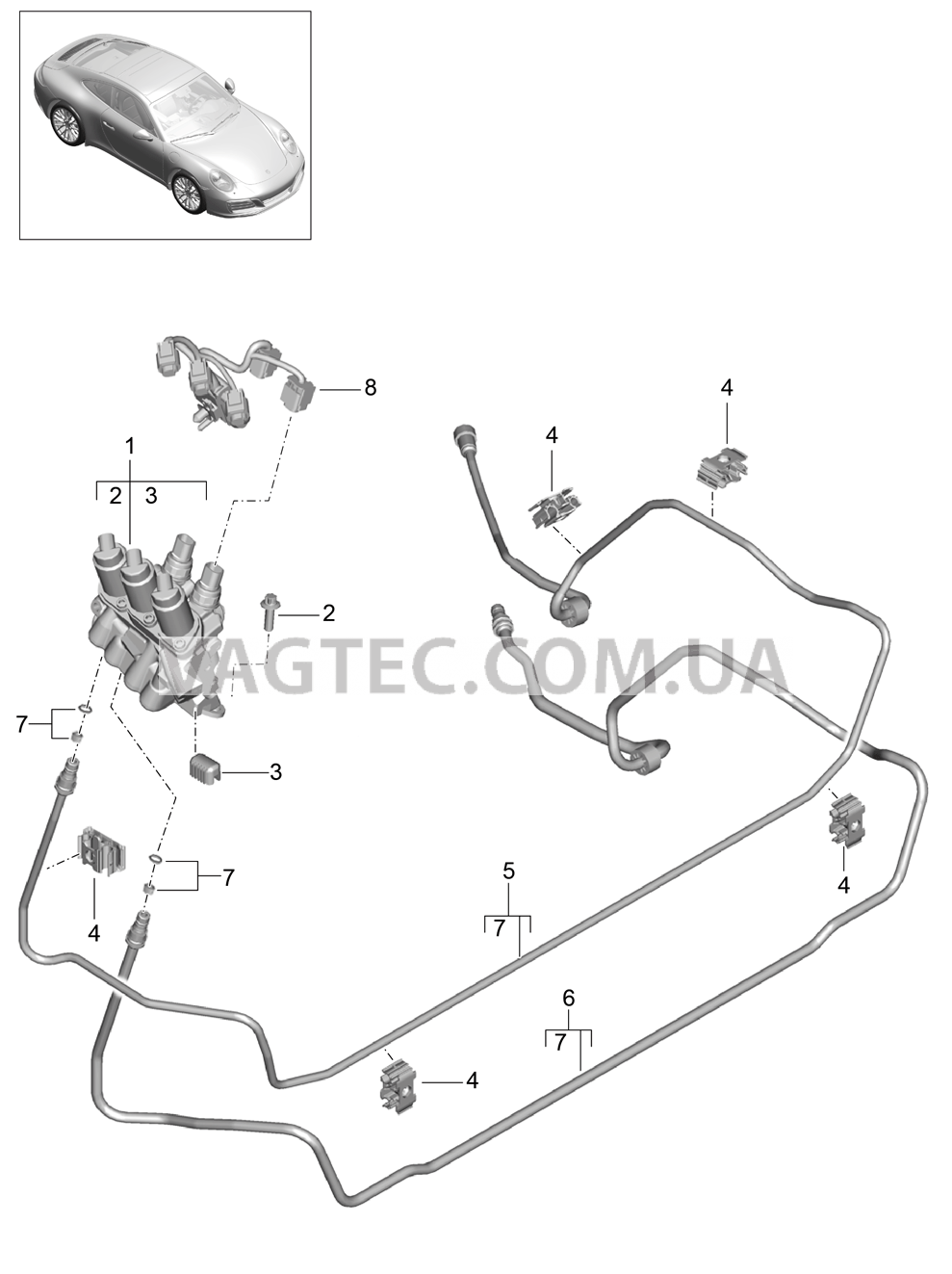 402-020 Линии, Блок клапанов, Передняя часть кузова, PDCC
						
						I031/352 для PORSCHE 911.Carrera 2017-2018USA