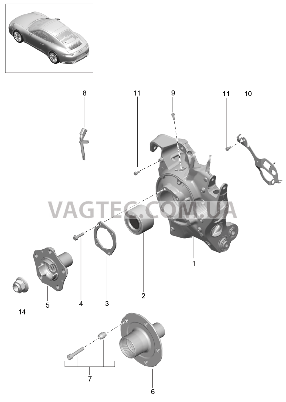 501-000 Задняя ось, Корпус подшипника ступицы, Ступица для PORSCHE 911.Carrera 2017-2018USA