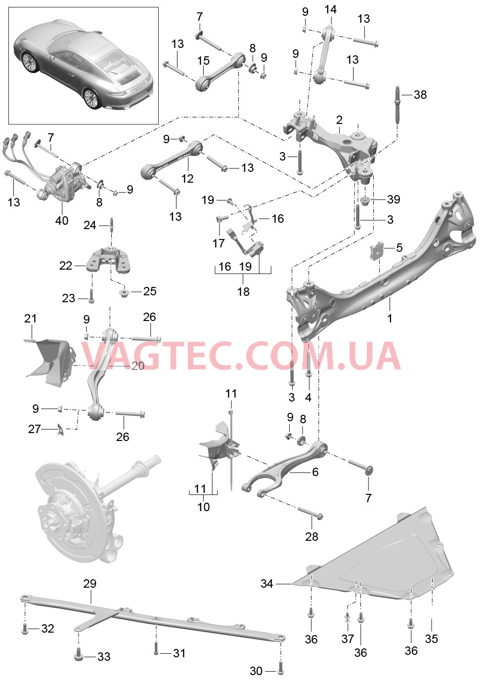 501-001 Задняя ось, Боковая часть, Держатель, Рычаг для PORSCHE 911.Carrera 2017-2018