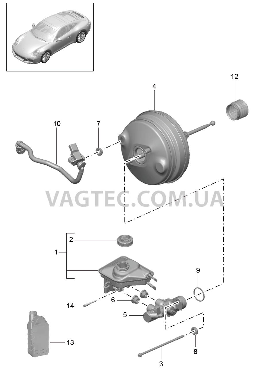 604-000 Главный тормозн.цилиндр, Тормозной усилитель для PORSCHE 911.Carrera 2017-2018USA